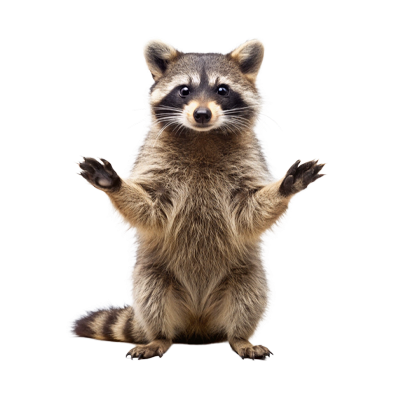 Cute raccoon standing with raised paws